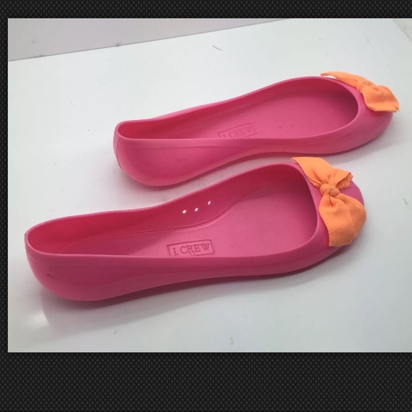 J. CREW Pink Orange Ribbon Bow Jelly Ballet Flats - Picture 5 of 8